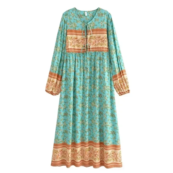 Sf8dbe5eff28f424c922095b09fc0010fe.webp Wilderness Boho Floral Bohemian Dress with Tassels and Tie-Front