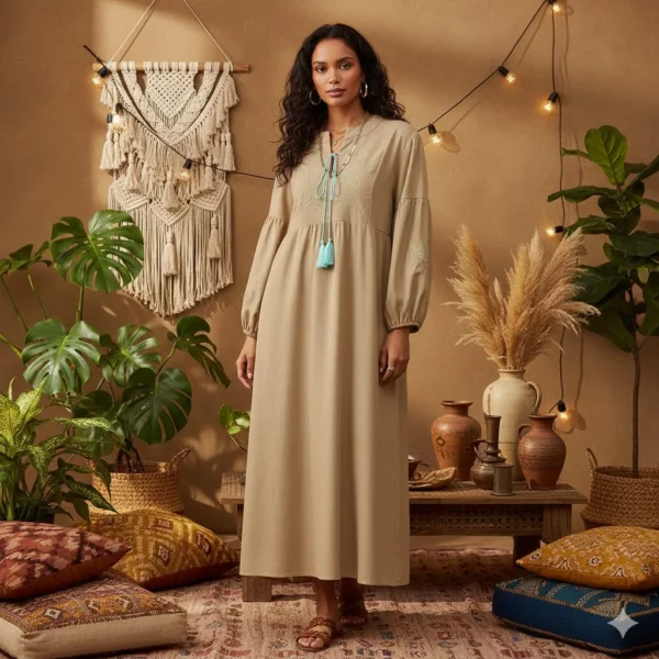 Sf9d2fcc587834028a72ab7d95910275bU.webp Wheat Stalk Boho Embroidered Maxi Dress