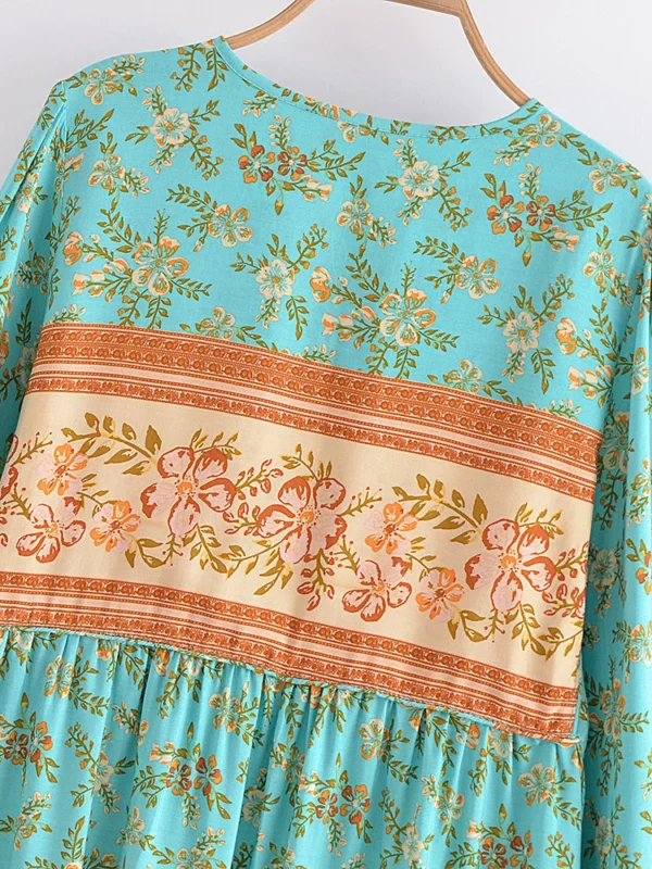 Sfb5118f7b862476f9437bbfadd0ff8c7j.webp Wilderness Boho Floral Bohemian Dress with Tassels and Tie-Front