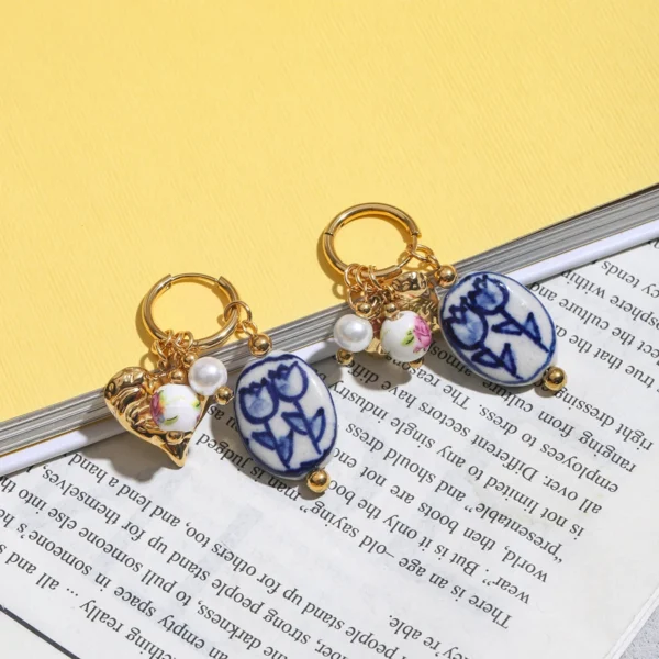 Sfdd134ffae1e43d7976a5af11c83e84aK.webp Amour Porcelain Heart Charm Hoop Earrings
