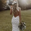U6bff499da0b44d6a9346307f2bca2432c.webp Halter Neck Wedding Dress, Floral Lace Bridal Gown, Open Back Fishtail Dress