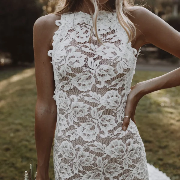 U95d52ac921584673857d822da0e6f958V.webp Halter Neck Wedding Dress, Floral Lace Bridal Gown, Open Back Fishtail Dress