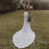 Uc916396038364f9d9ae5a59302ef2bd9e.webp Halter Neck Wedding Dress, Floral Lace Bridal Gown, Open Back Fishtail Dress