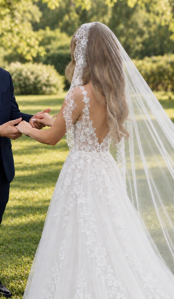 photo_1790599171_4005 Sevilla Mantilla Lace Wedding Veil – Ivory Cathedral Veil with Floral Eyelash Lace – Spirit & Rebel