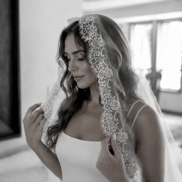 photo_1790599171_4987 Sevilla Mantilla Lace Wedding Veil – Ivory Cathedral Veil with Floral Eyelash Lace – Spirit & Rebel