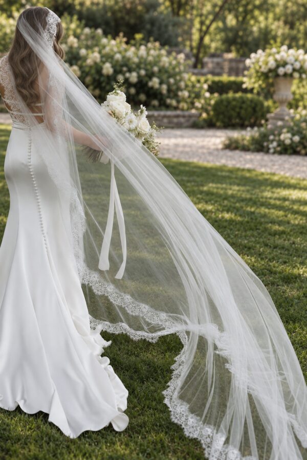 photo_1790599172_7343 Sevilla Mantilla Lace Wedding Veil – Ivory Cathedral Veil with Floral Eyelash Lace – Spirit & Rebel