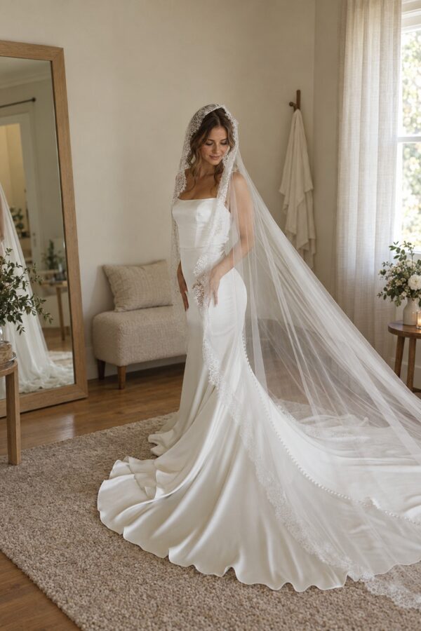 photo_1790600066_6115 Sevilla Mantilla Lace Wedding Veil – Ivory Cathedral Veil with Floral Eyelash Lace – Spirit & Rebel