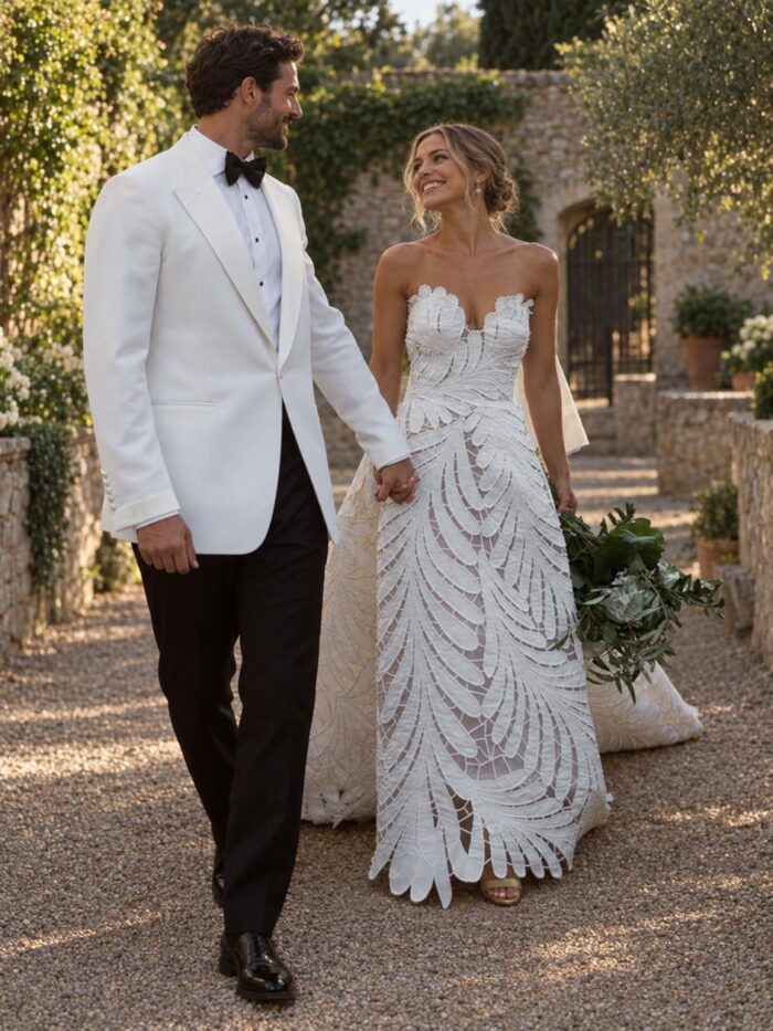 Puglia Frond — Guipure Lace Boho Wedding Dress in Leaf Appliqué – Spirit & Rebel
