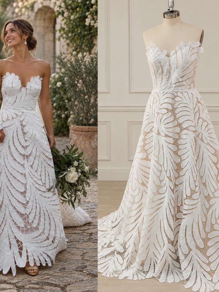 Puglia Frond — Guipure Lace Boho Wedding Dress in Leaf Appliqué – Spirit & Rebel