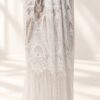 The Alba Veil, an ivory tassel fringe wedding veil in floral lace with a scalloped border