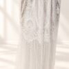 The Alba Veil, an ivory tassel fringe wedding veil in floral lace with a scalloped border