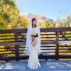 The Alba Veil, an ivory tassel fringe wedding veil in floral lace with a scalloped border