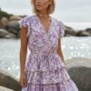 spirit_bohemian_tiered_mini_dress_secluded_cove_thought Floral Ruffle Mini Dress with Relaxed Fit and Button Detail