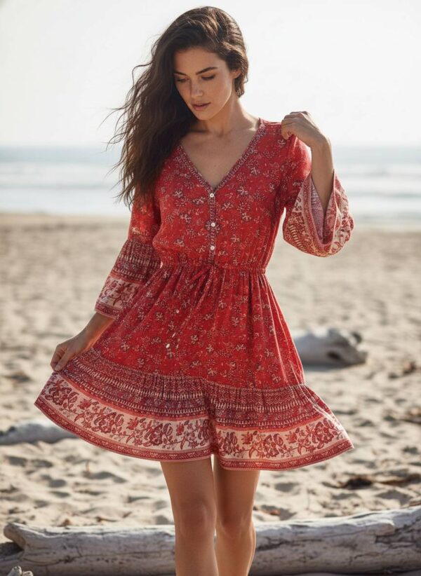 Lavender Trail Boho Bell Sleeve Mini Dress - Red - XL Lavender Trail Boho Bell Sleeve Mini Dress - Red - XL