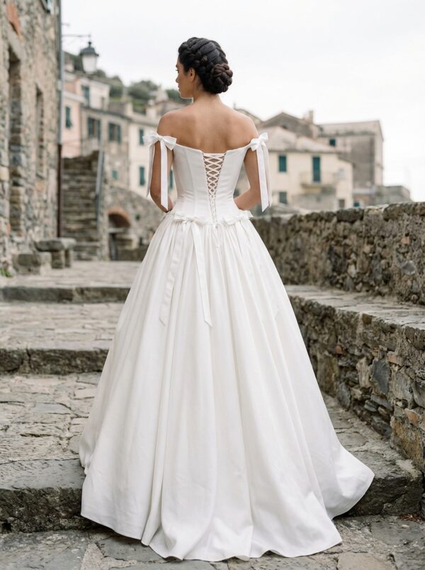 Provence Bow Corset Off-Shoulder Wedding Gown - Spirit and Rebel Provence Bow Corset Off-Shoulder Wedding Gown - Spirit and Rebel