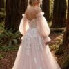 spirit_redwood_whispers Romantic Pink Embroidered Bridal Gown with Floral Accents