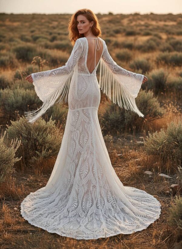 Desert Romance Fringe Lace Wedding Dress - Spirit and Rebel
