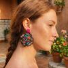 spirit_sun_drenched_terracotta Boho Embroidered Flower Statement Earrings - Fuchsia Pink Beaded Drops