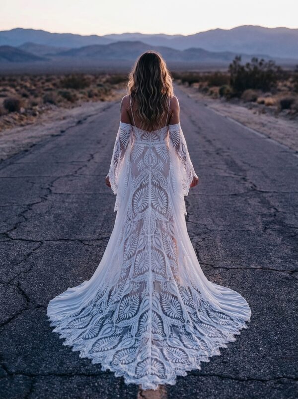 spirit_twilight_desert_road Western Boho Wedding Dress with Detachable Flare Sleeves