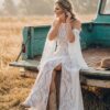 spirit_vintage_truck_tailgate Western Boho Wedding Dress with Detachable Flare Sleeves