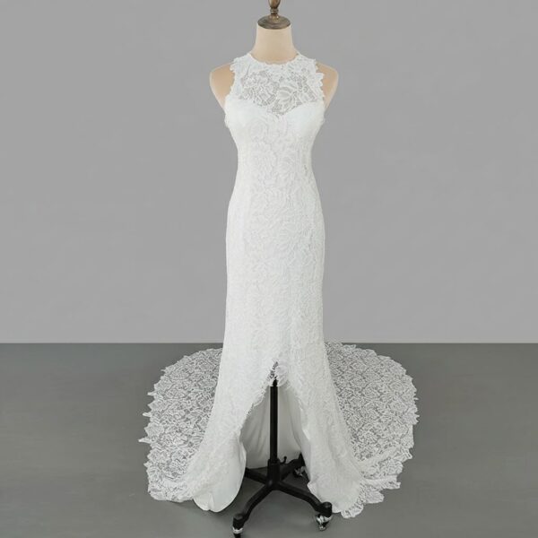 ai-edited-1776006557539-8 Halter Neck Wedding Dress, Floral Lace Bridal Gown, Open Back Fishtail Dress