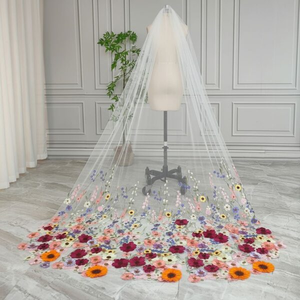 Colorful Floral Embroidered Veil Colorful Floral Embroidered Veil