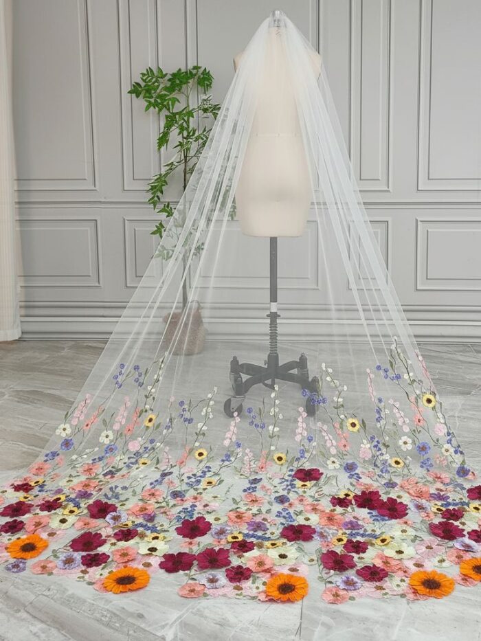 Colorful Floral Embroidered Veil