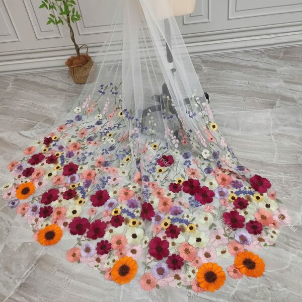 Colorful Wildflower Embroidered Veil Colorful Wildflower Embroidered Veil