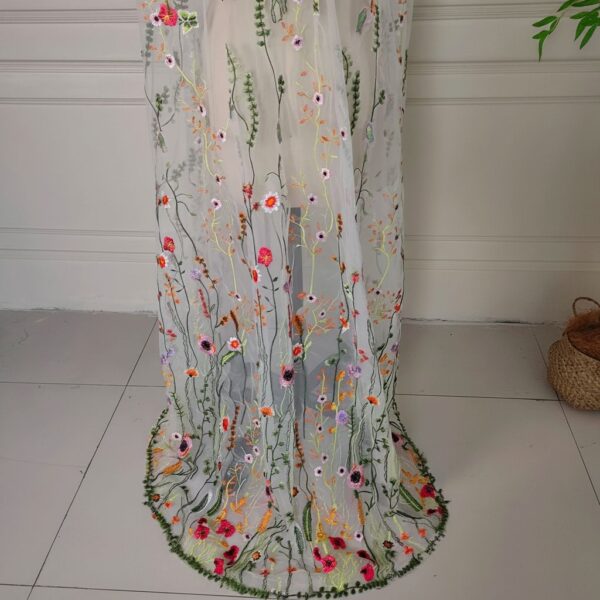 Floral Embroidered Tulle Maxi Dress The Honeyblossom Veil, a wildflower wedding veil embroidered all over with poppies, daisies and ferns