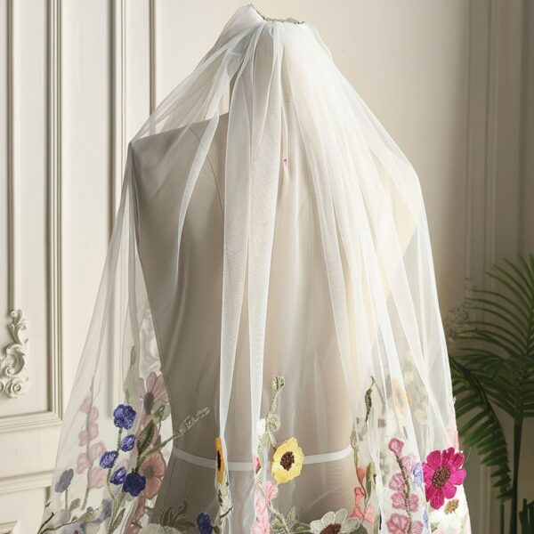 Floral Embroidered Tulle Veil Floral Embroidered Tulle Veil