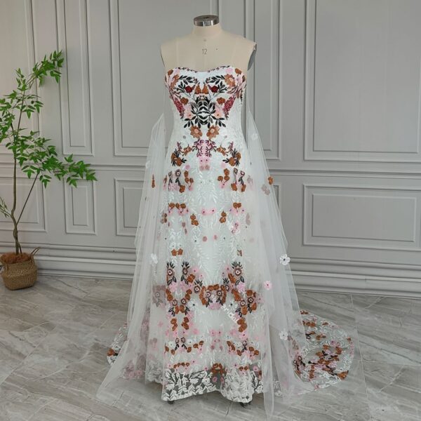 Floral Embroidered White Strapless Gown Floral Embroidered White Strapless Gown