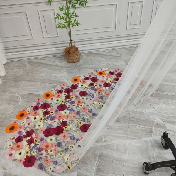 Multi Color Floral Embroidered Veil Multi Color Floral Embroidered Veil