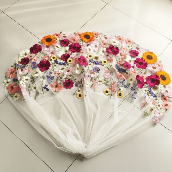 Multicolor Floral Embroidered Veil Multicolor Floral Embroidered Veil
