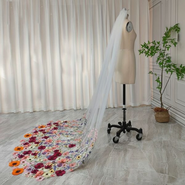 Multicolored Floral Embroidered Veil Multicolored Floral Embroidered Veil