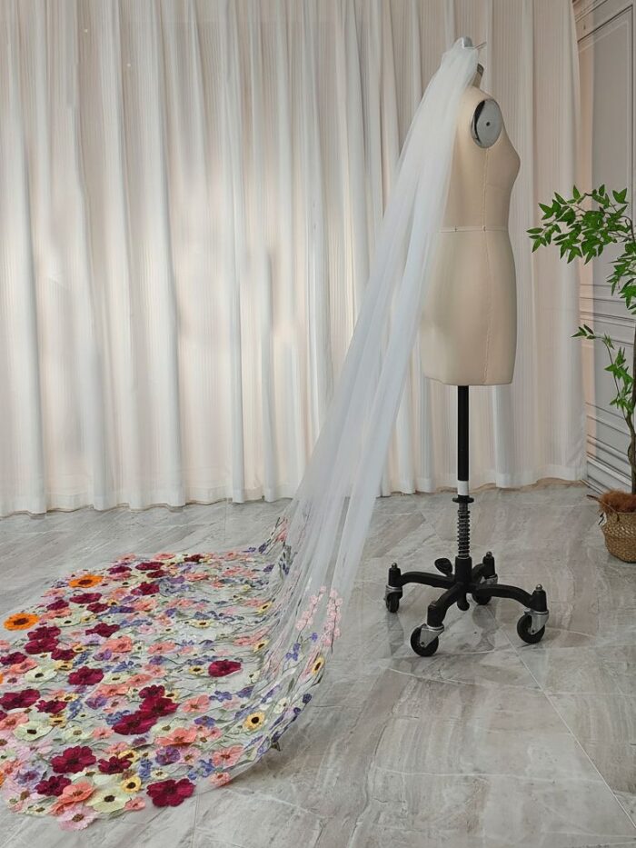 Multicolored Floral Embroidered Veil