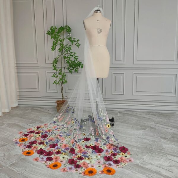 Multicolored Floral Embroidered Veil Multicolored Floral Embroidered Veil