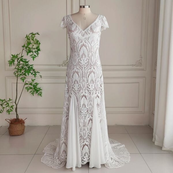Patterned White Lace Gown Patterned White Lace Gown
