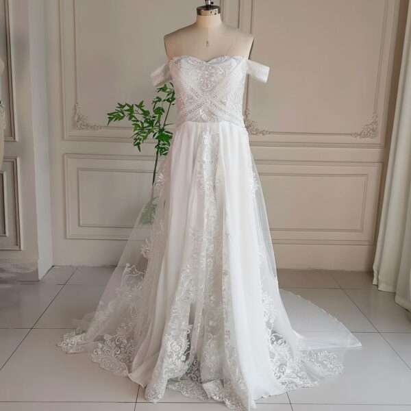 White Lace Off Shoulder Gown