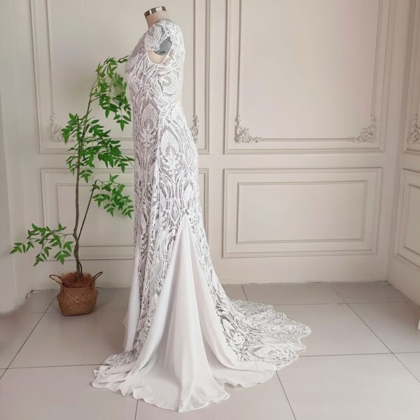 White Patterned Lace Gown White Patterned Lace Gown