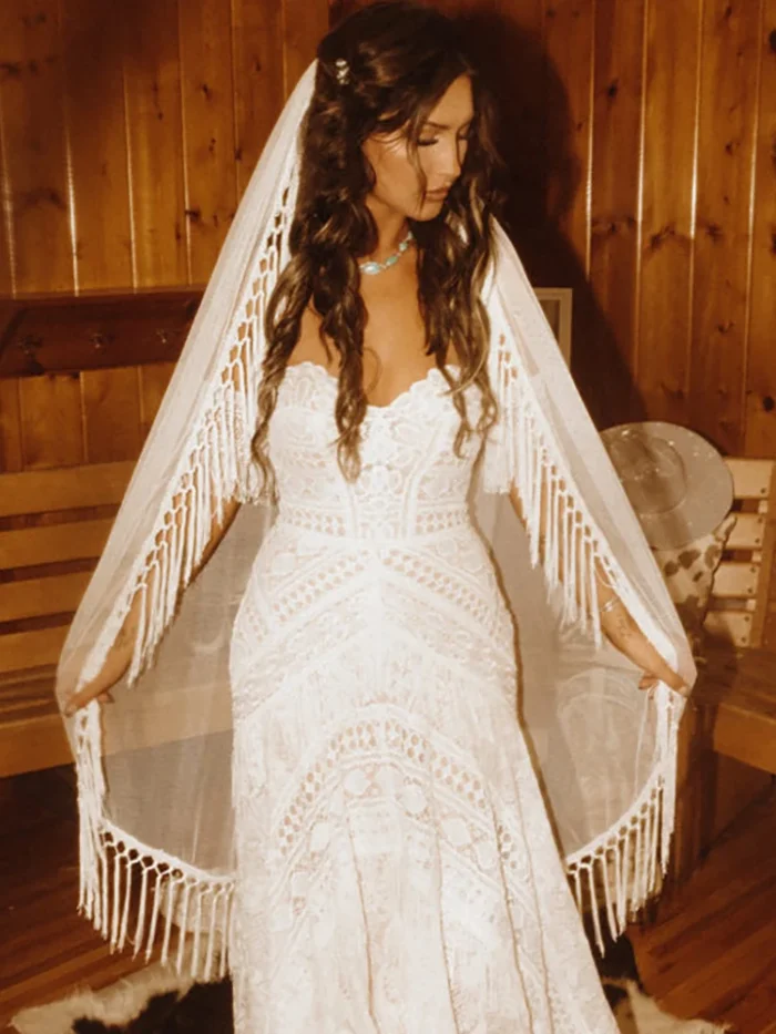 The Renegade Veil — Western Wedding Veil with Fringe Trim