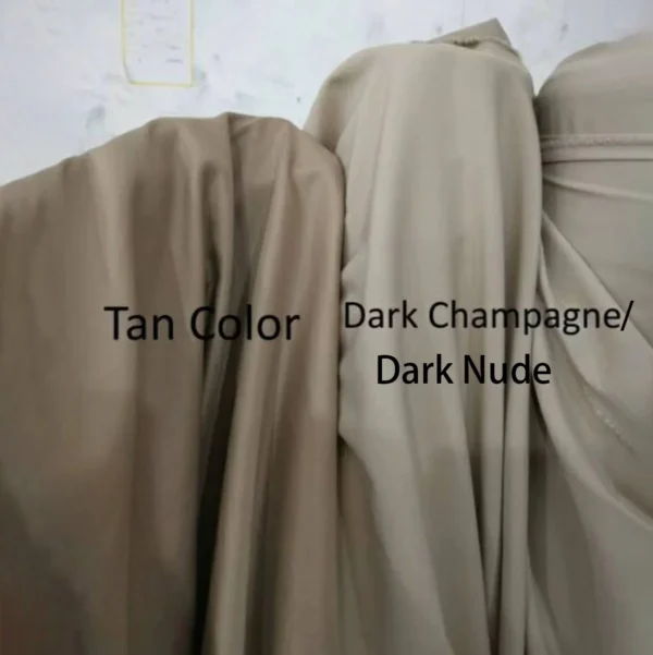 Tan, dark champagne and off-white wedding dress lining colour swatches