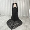 Full rear view of black backless lace wedding gown