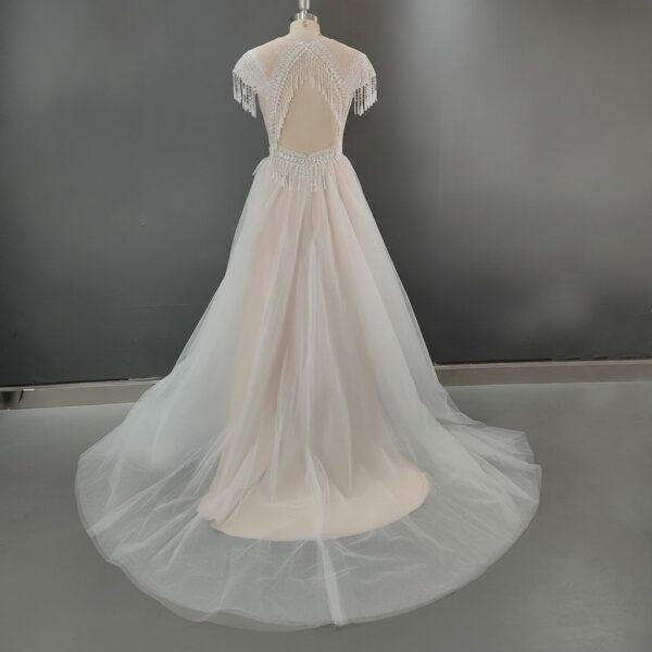 Blush Beaded Fringe Tulle Gown