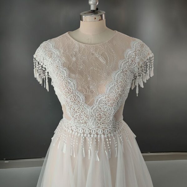 Blush White Lace Fringe Dress