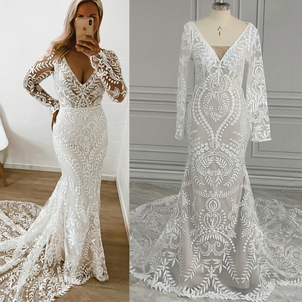 Ever After Elegance long-sleeve boho lace wedding dress