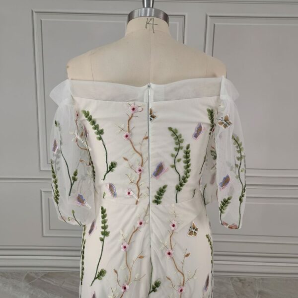 Butterfly Embroidered Off Shoulder Dress