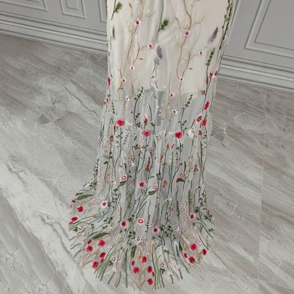 Floral Embroidered Mesh Gown