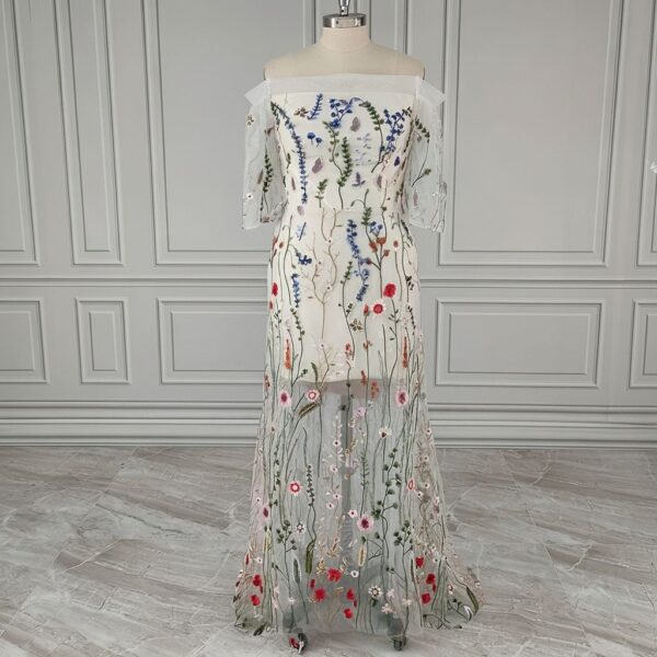 Floral Embroidered White Maxi Dress