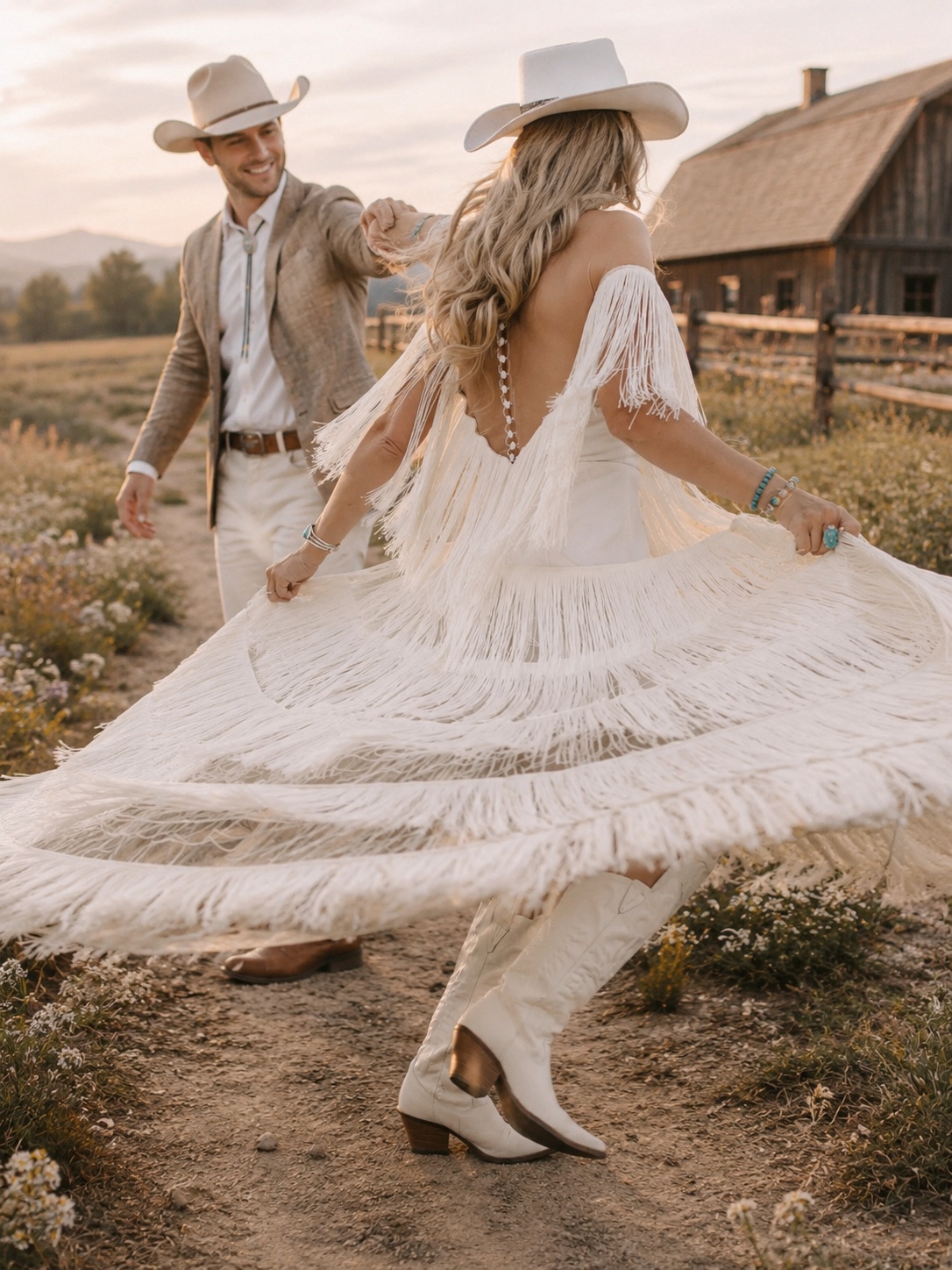 Wild West Romance Fringe Wedding Dress