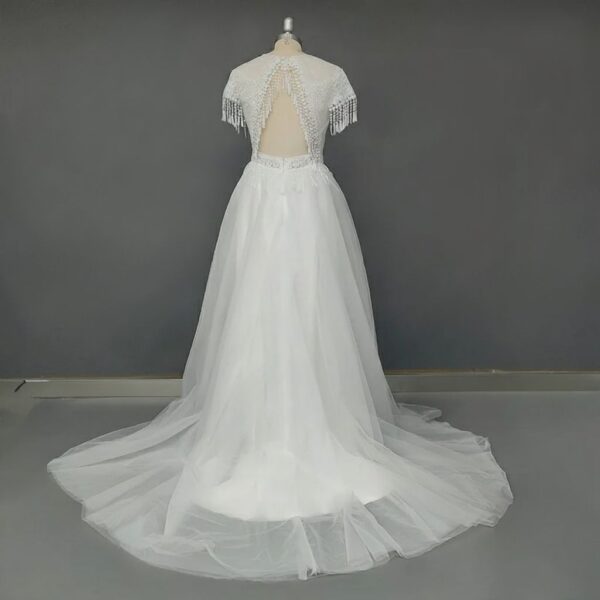 White Beaded Fringe Wedding Dress